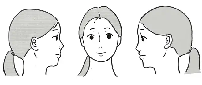 正面、左側、右側を向いた顔